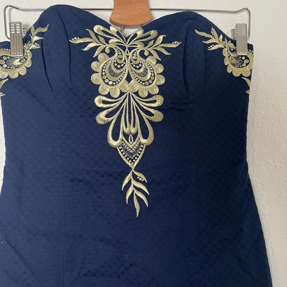 Lilly Pulitzer Demi Strapless Dress Navy & Gold - Picture 5 of 10